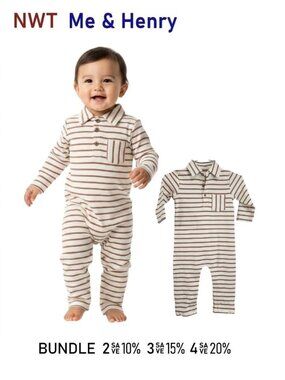 Me & Henry Stripe Polo Long Sleeve Romper - size 12/18m